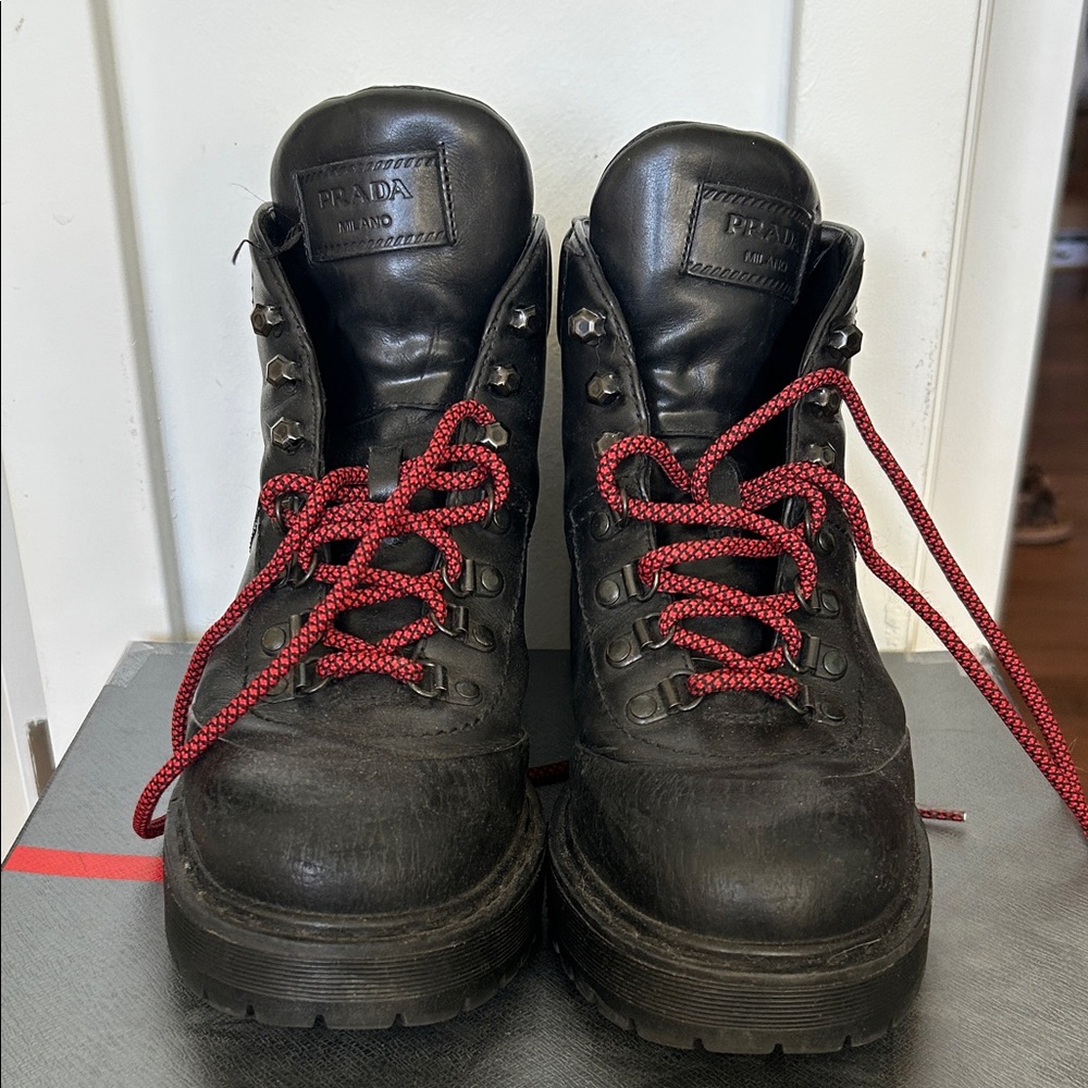 Prada Black Boots with Red Accents